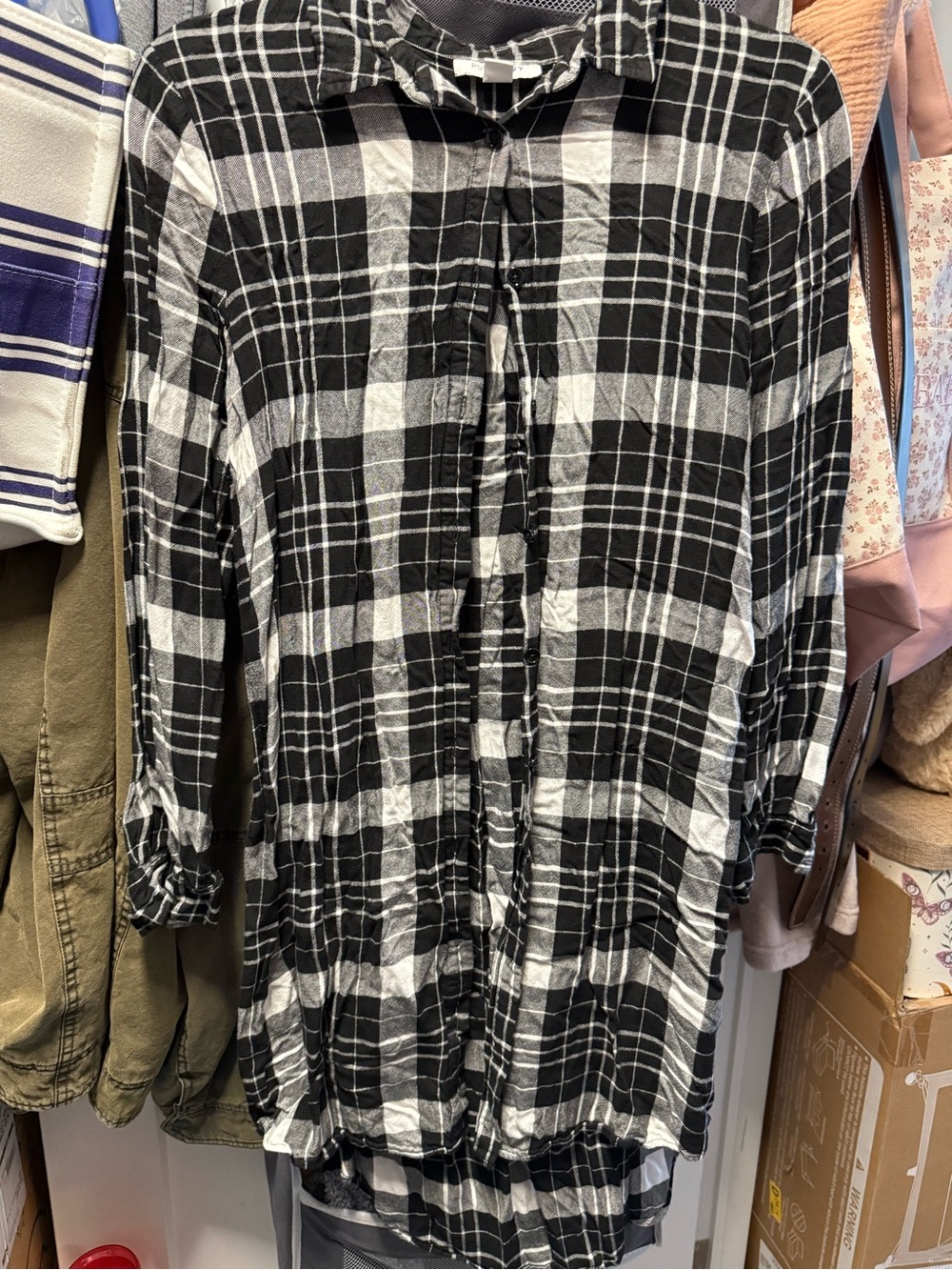 Black & White Plaid Women’s  Longline Button-Up dress